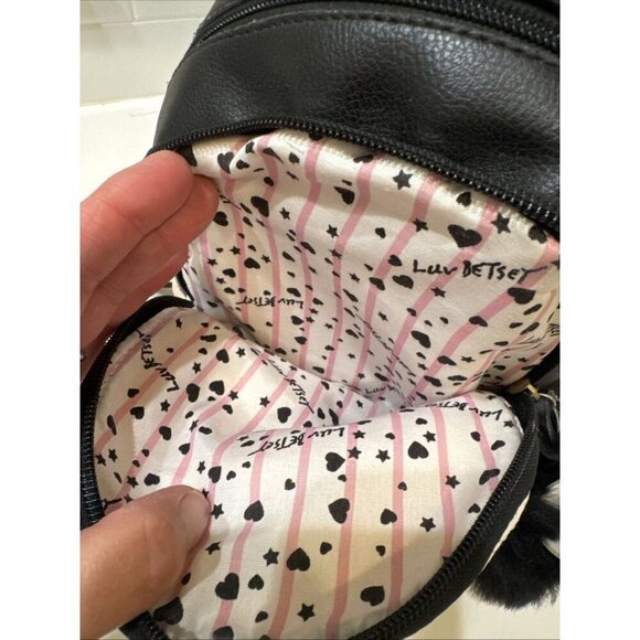 Betsy Johnson Mini Back Pack Black White Pink with Embroidered Flower Logo - Picture 8 of 10